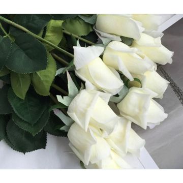 White roses artificial flower 57-58cm like real, real touch, premium (silk/silicone)