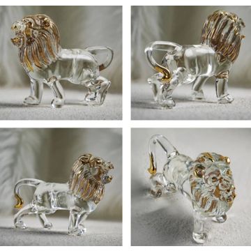 Crystal figure lion gold plated ca14x9.5cm