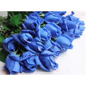 Roses bleues Fleur artificielle 57-58cm comme une vraie, real touch, Premium (soie/silicone)
