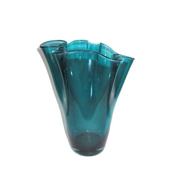 Vase en verre, 30x21cm, vase de fleurs, fait main turquoise