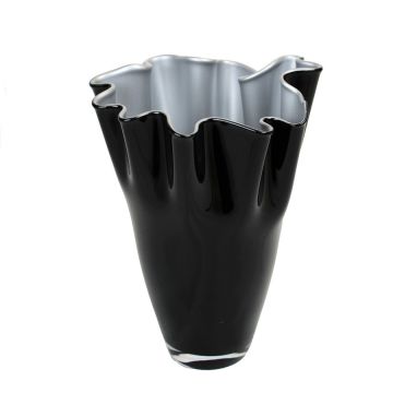 Vase en verre, 30x21cm, vase de fleurs, fait à la main noir-argenté