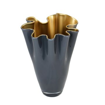 Glass vase, 30x21cm, flower vase, handmade gray-gold