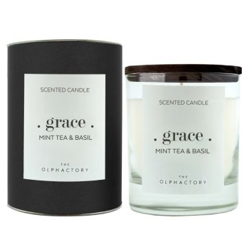 Scented candle, (grace) Mint Tea & Basil, "The Olphactory Black",40h Ambientair