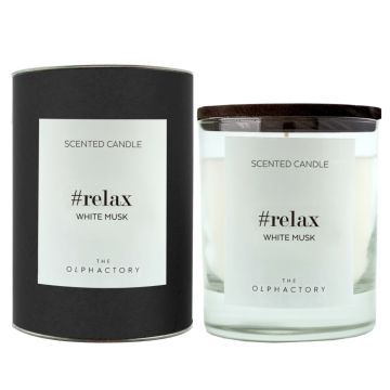 Scented candle, (relax) White Musk, "The Olphactory Black",40h Ambientair