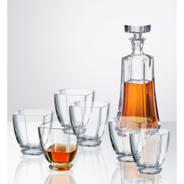 "Arezzo" whisky set 7-piece, Bohemian crystal, 1x decanter + 6 glasses