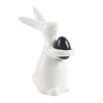 Easter bunny with black egg, 14cm ceramic figurine