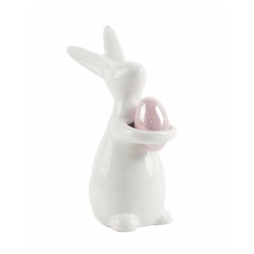Easter bunny with pink egg, 14cm ceramic figurine