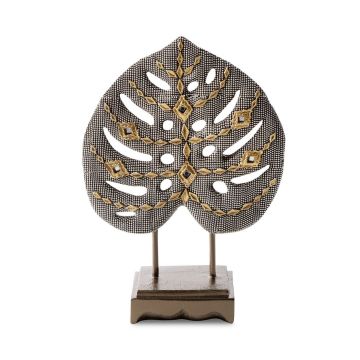 Decoration leaf 26x19x8cm in anthracite/gold/silver