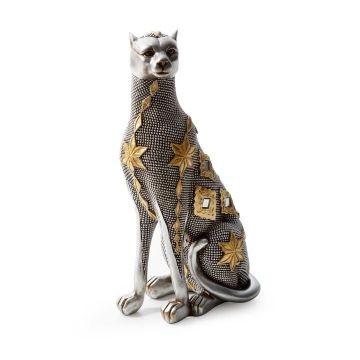 Decoration panther figure anthracite/gold sitting 35cm