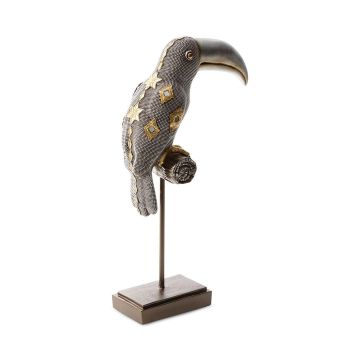Décoration oiseau toucan anthracite/or/argent 40cm