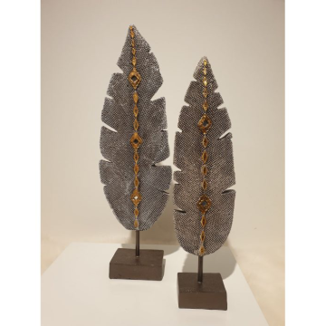 Dekoration Blätter Set 35cm+30cm in anthrazit/gold/silber