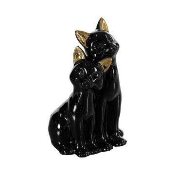 Ceramic figurine cats, 22x14cm in black/gold