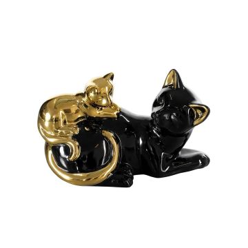 Ceramic figurine cats, 20x12cm in black/gold