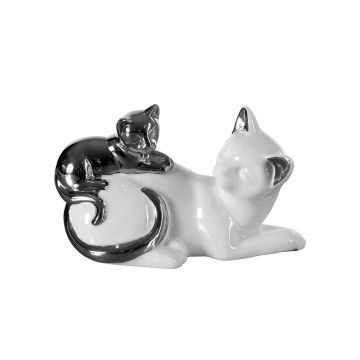 Ceramic figurine cats, 20x12cm in white/silver