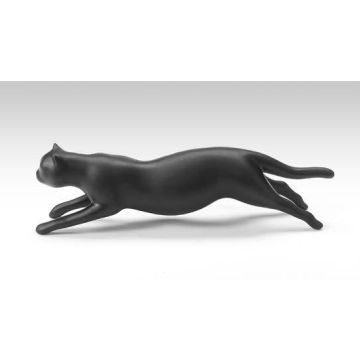 Modern-Art the tomcat running porcelain figurine 38x11cm black matt