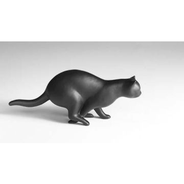 Modern-Art the tomcat porcelain figure lurking 33x14cm black matt