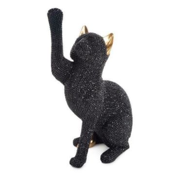 Decoration cat figurine black/gold 14x22cm