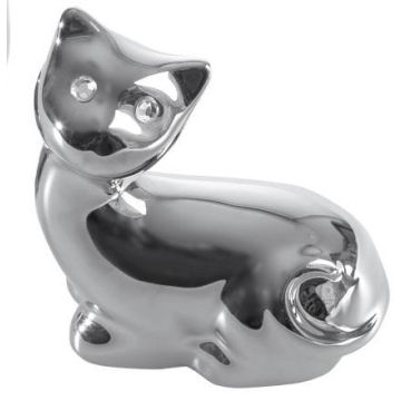 Ceramic figurine cat, 12x7x20 cm in silver