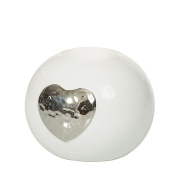 Decoration, ambience ball white, 10cm, silver heart