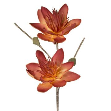 Magnolia, fleur décorative, orange-rouge, 85x10 cm, tige et fleur pliables