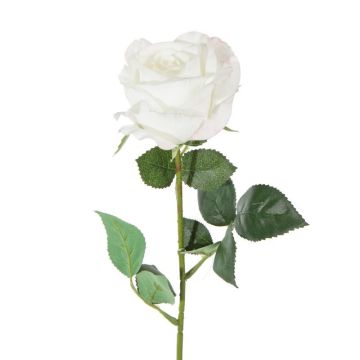 Roses in white artificial flower 10x58cm, like real, real touch, premium (silk/silicone)