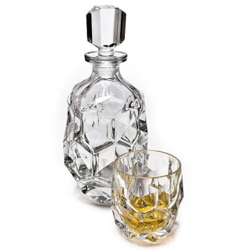 "Lunar" whisky set 7-piece, Bohemian crystal, 1x decanter + 6x glasses