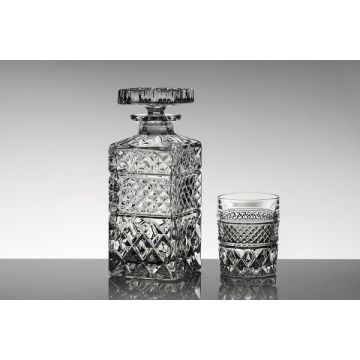"Madison" whisky set 7-piece, Bohemian crystal, 1x decanter + 6x glasses