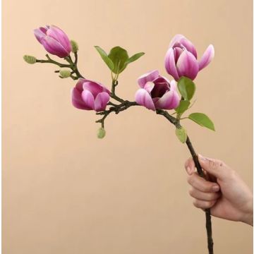 Magnolie, Kunstblume, Magnolienast, 68cm violett/weiss