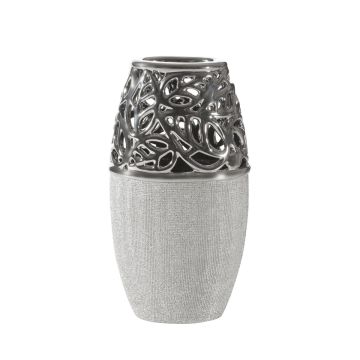 Ceramic vase 24cm, silver-graphite