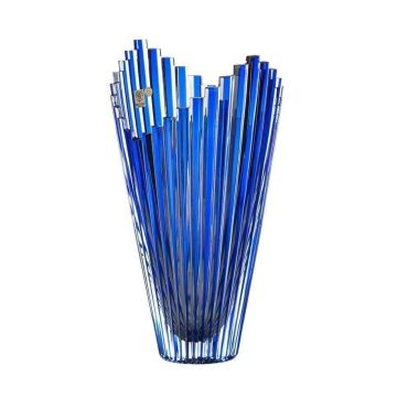 Exclusive crystal vase "Mikado" blue, 15cm, modern, solid, very high quality, Bohemian crystal