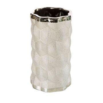Ceramic vase, 16x30cm, white-gold-silver, decoration