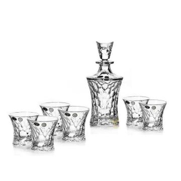 "Molecules" whisky set 7-piece, Bohemian crystal, 1x decanter + 6x glasses