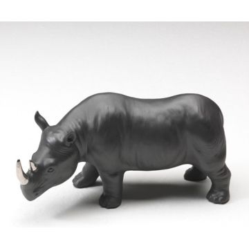 Nashorn Porzellanfigur schwarz matt Hörner versilbert 50x25cm