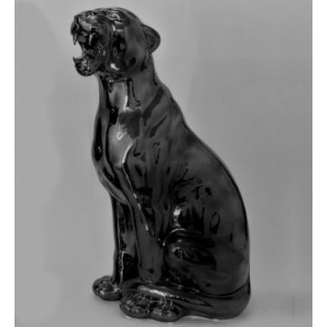 Panther sitting lacquer black 86 cm with mother-of-pearl
