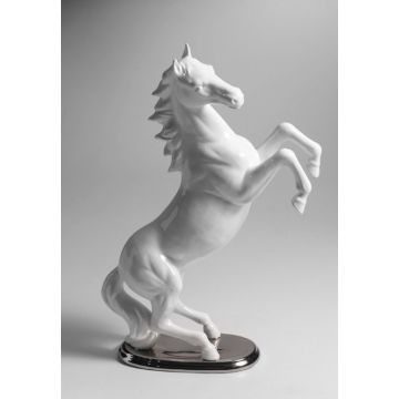 Horse porcelain figurine 54cm white/ silver base