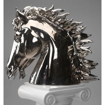 Tête de cheval en porcelaine debout 50x40cm argent - sur demande
