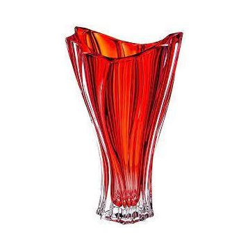 Kristallvase "Plantica" rot, 32 cm, modern, massiv, hochwertig, Böhmisches Kristall