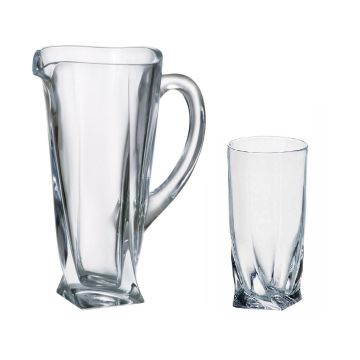 Water set "Quadro" 7-piece, water jug + glasses 350ml; crystal glass