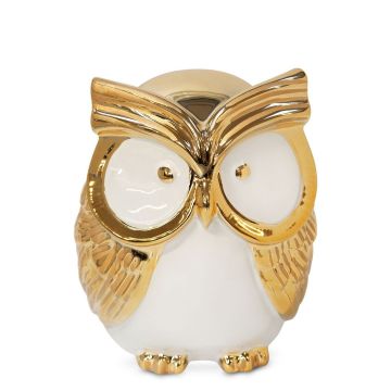 Owl ceramic figurine white/gold 12x15cm