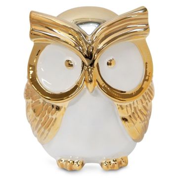 Owl ceramic figurine white/gold 19x15cm