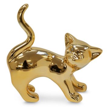 Ceramic figurine cat, 19x17cm in gold