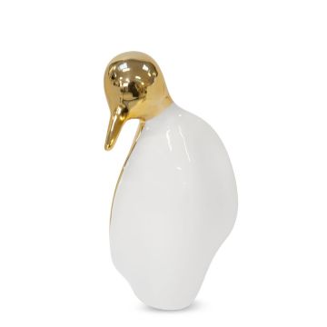 Décoration pingouin céramique, blanc/or 23cm