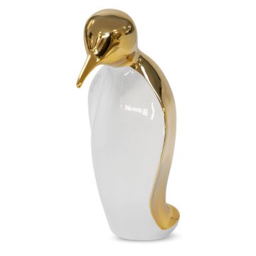 Decoration penguin ceramic, white/gold 29cm