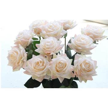 Rosen in ecru-rosa Kunstblume 43-44cm, wie echt. real touch,  Premium (Seide/Silikon)