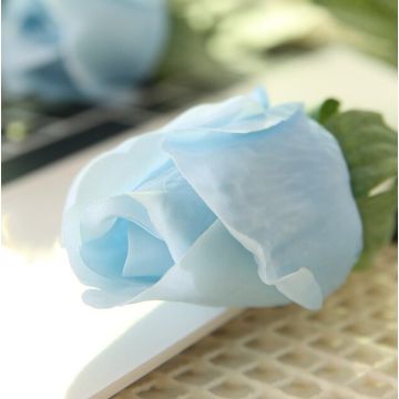Roses en bleu ciel Fleur artificielle 43-44cm, comme une vraie, real touch, Premium (soie/silicone)