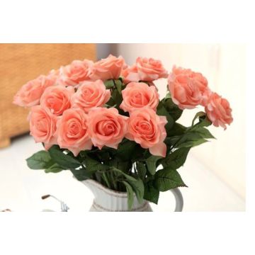 Roses en saumon Fleur artificielle 43-44cm, comme une vraie. real touch, Premium (soie/silicone)