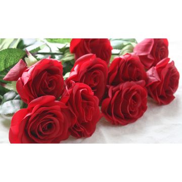 Roses vin rouge Fleur artificielle 42-44cm comme vraie, real touch, Premium (soie/silicone)