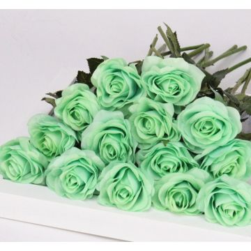 Roses en menthe Fleur artificielle 43-44cm, comme une vraie, real touch, Premium (soie/silicone)