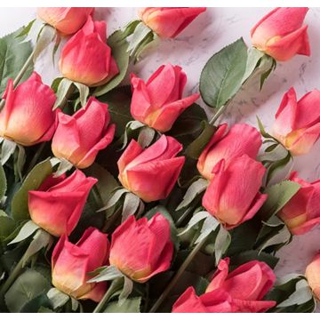 Roses pink-orange artificial flower 52-55cm, like real, real touch, premium (silk/silicone)