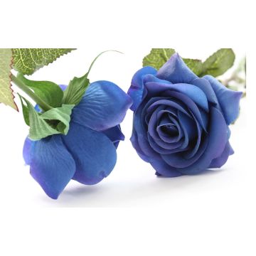 Roses en violet-bleu Fleur artificielle 43-44cm, comme une vraie, real touch, Premium (soie/silicone)